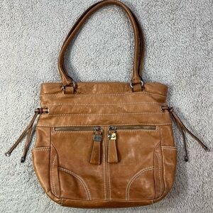 Tignanello Carmel Genuine Leather Hobo Bag 3 Front Zippered Pockets Big Interior